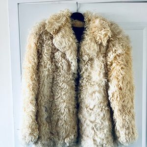 RARE VINTAGE cream curly lamb fur coat.